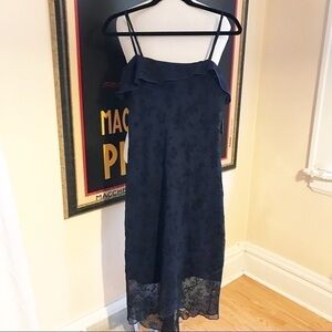 IZ BYER:Navy Silver Glitter Spaghetti Strap Dress